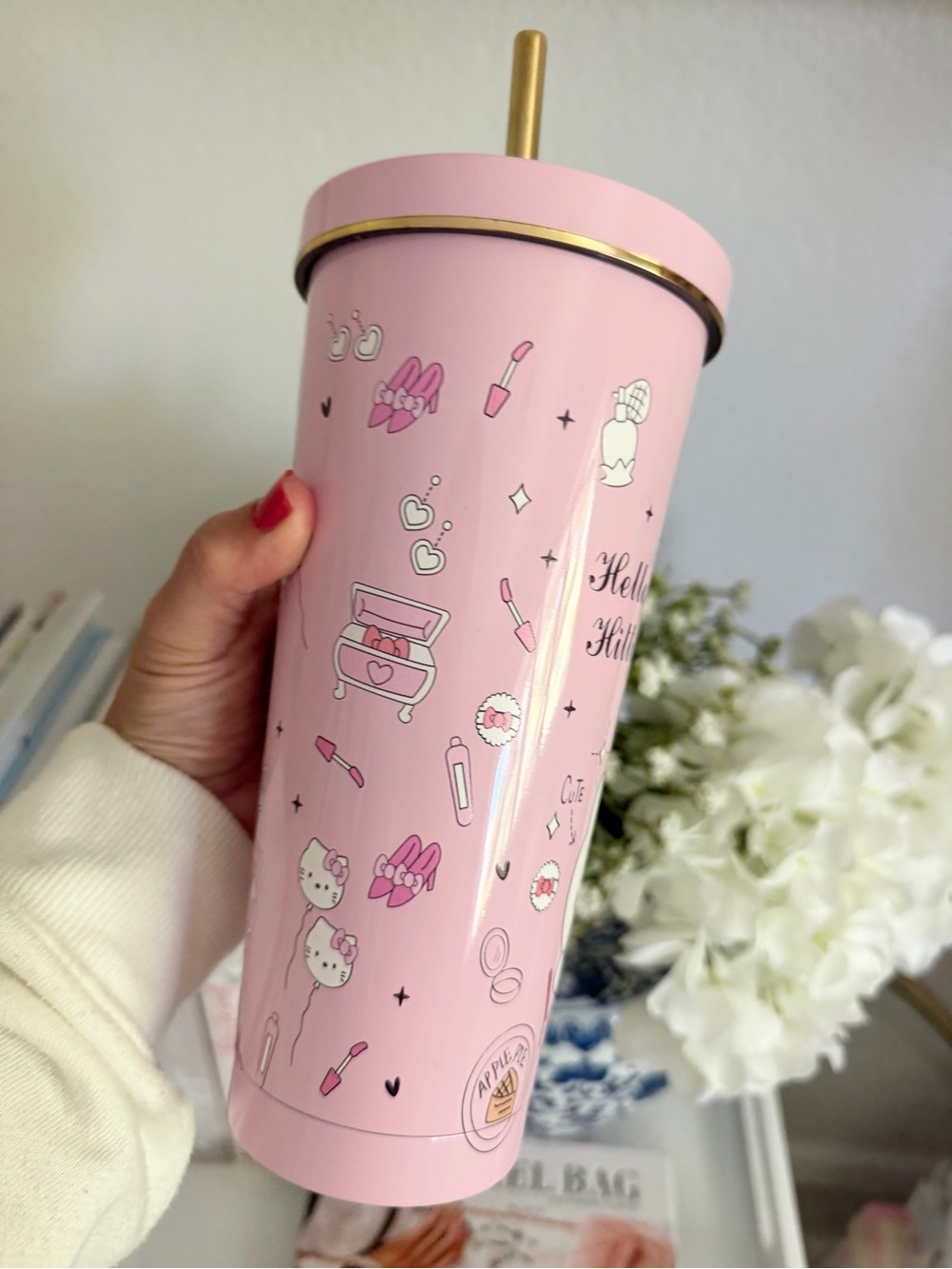 Hello Kitty Pink Gold Trim Tumbler with Straw - Picture 3 of 5